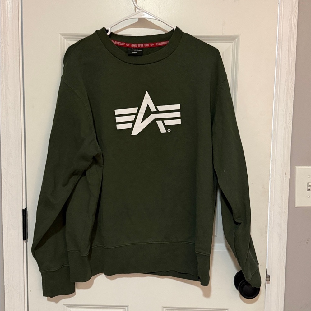 Vintage Alpha Industries Crewneck Sweatshirt Green Logo Mens Size L